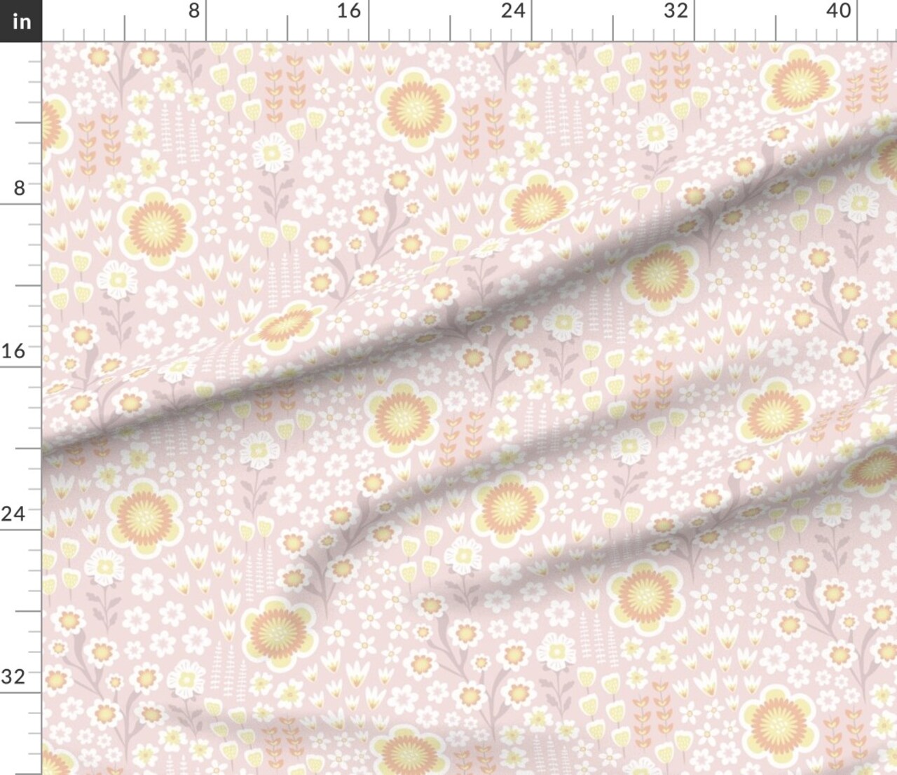 Pastel Wildflowers Pale Colors Pink And Yellow Soft Hues Feminine Custom Printed Fabric by Spoonflower Various Fabrics by the Yard or Fat Quarter